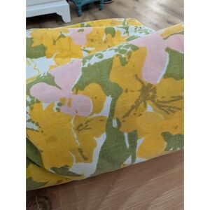 Vtg Lady Pepperell Queen Flat Sheet Pink Yellow Green Floral Percale Retro